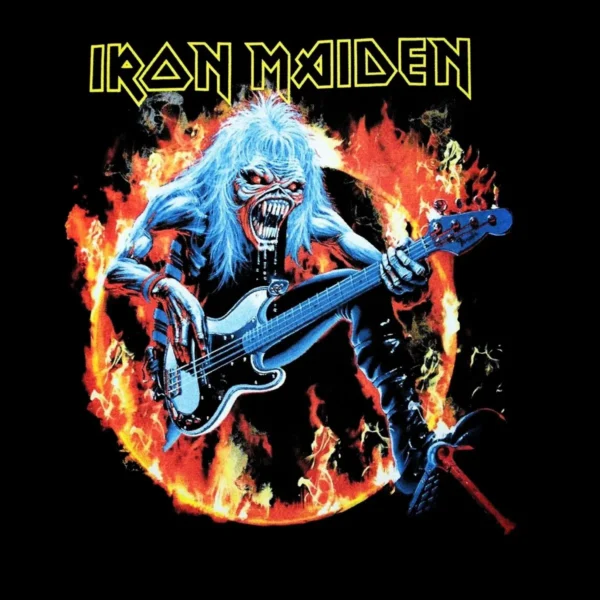 Motif tee shirt iron maiden Eddie Bassiste en Flammes
