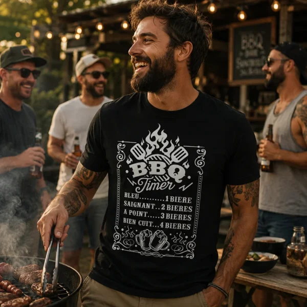Tee shirt humour apero noir barbecue