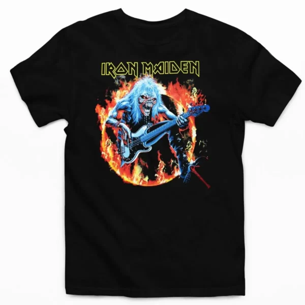 Tee shirt iron maiden Eddie Bassiste en Flammes