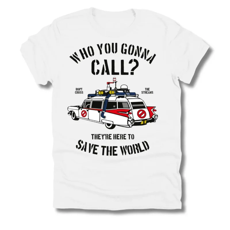 Tee shirt film blockbuster annee 80 ghostbuster voiture ambulance blanc face