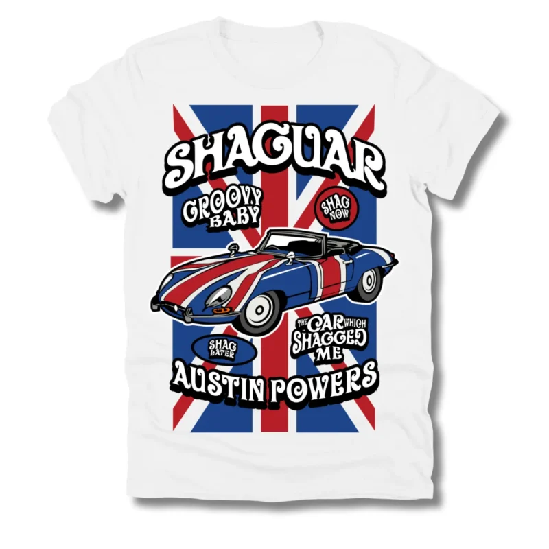 Tee shirt film humour austin powers jaguar blanc face