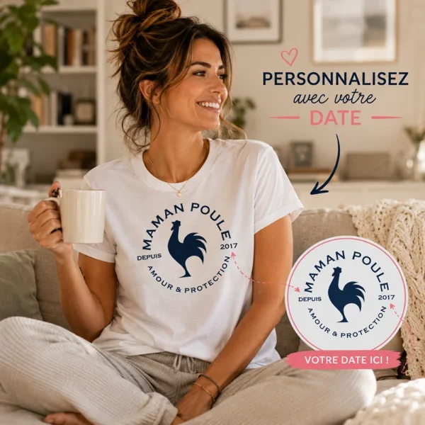 Tee shirt fete des meres personnalise maman poule