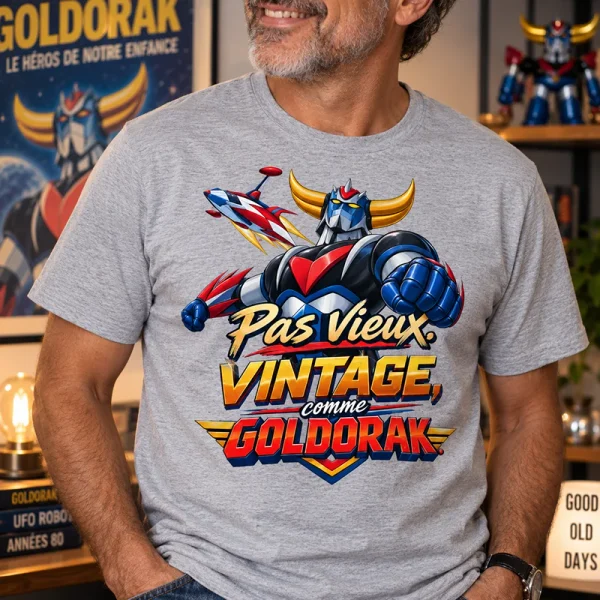 T-shirt gris Vintage comme Goldorak avec motif rétro années 80