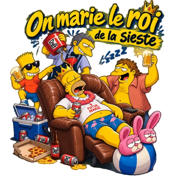 Tee shirt mariage evg homer roi de la sieste