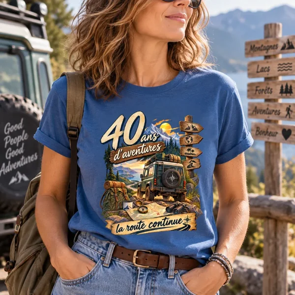 T-shirt bleu Globe-Trotteur avec motif aventure et âge personnalisable