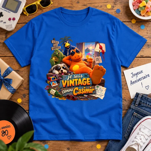 T-shirt bleu Vintage comme Casimir avec motif anniversaire rétro