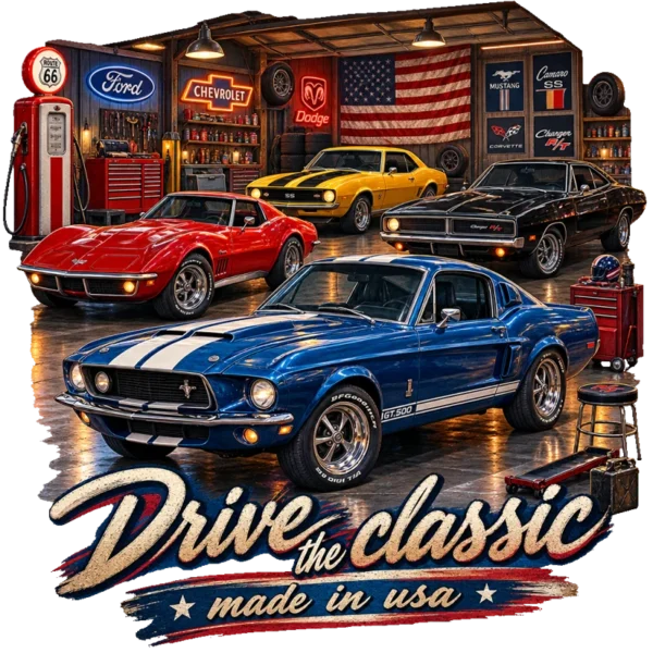 Tee shirt automobile ancienne muscle car us garage