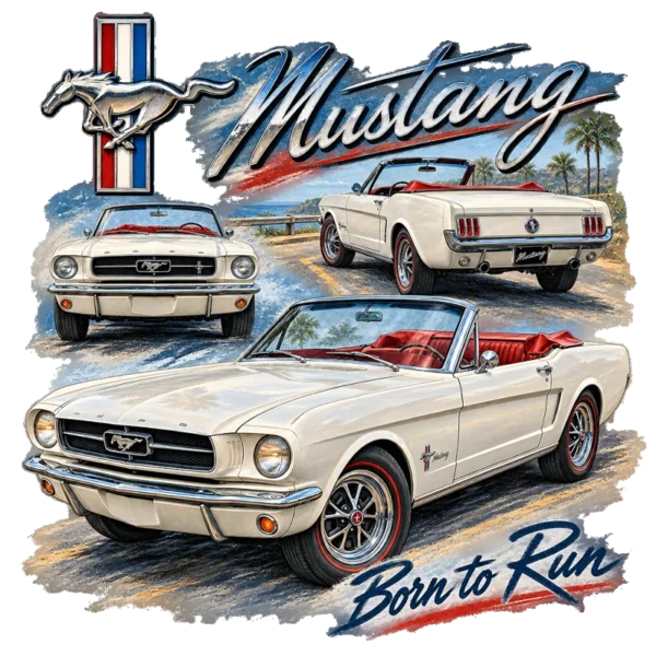 Tee shirt automobile ancienne mustang ford cabriolet