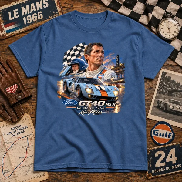 T-shirt bleu Le Mans 66 avec Ford GT40 Mk II de 1966