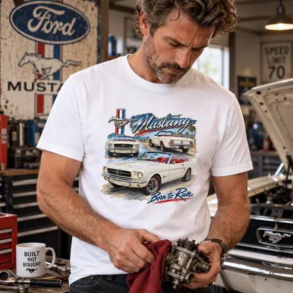 T-shirt blanc Ford Mustang 1965 avec motif de Mustang classique
