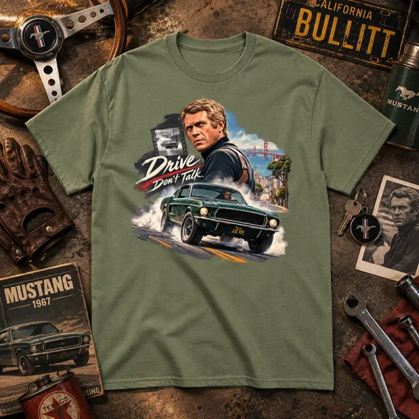 T-shirt vert Bullitt Mustang avec Ford Mustang du film Bullitt