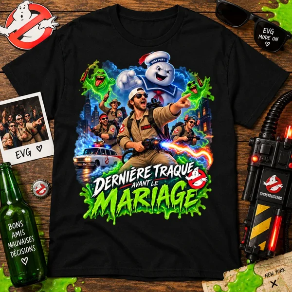 T-shirt noir EVG Ghostbusters Dernière Traque pour futur marié et sa team