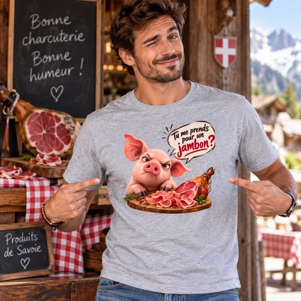 T-shirt vegan humour Tu me prends pour un jambon avec cochon et charcuterie